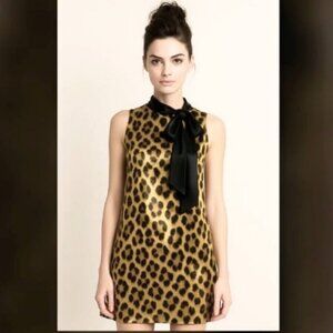 DONNA MORGAN Y2K Leopard Print Silk Tunic Mini Dress Sleeveless 4 MSRP $300